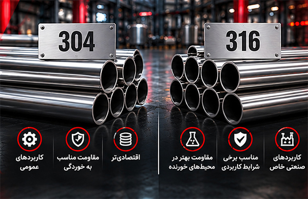 مقایسه لوله استیل 304 و 316 از نظر مقاومت به خوردگی، کاربرد و قیمت