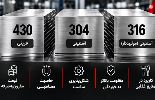 مقایسه ورق استیل 304 و 316 و 430 برای انتخاب گرید مناسب صنایع غذایی